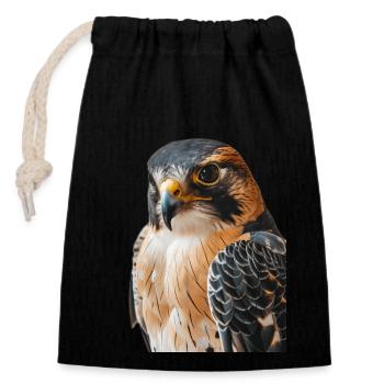 Falcon - Closable cotton gift bag (14x20cm) - black - Front
