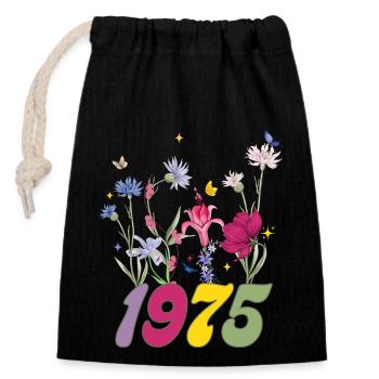 Geburtsjahr 1975 Wildblumen - Verschließbarer Geschenkbeutel aus Baumwolle (14x20cm) - Schwarz - Vorne