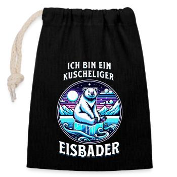 Kuscheliger Eisbader Eisbär schwimmt auf Eiswürfel - Verschließbarer Geschenkbeutel aus Baumwolle (14x20cm) - Schwarz - Vorne