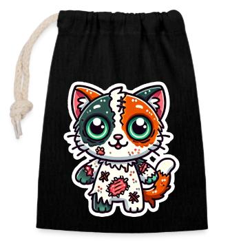 Chat zombie mignon en costume d’Halloween - Chat orange - Sac cadeau en coton avec cordon (14 x 20 cm) - noir - Devant