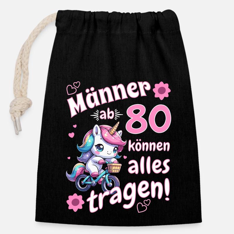 Männer ab 80...Geburtstag Mann 80 lustige Sprüche - Verschließbarer Geschenkbeutel aus Baumwolle (14x20cm) - Schwarz