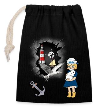 Seagull Lighthouse Boussole Maritime Ancre Seagulls - Sac cadeau en coton avec cordon (14 x 20 cm) - noir - Devant