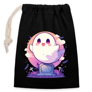 Halloween | Cute ghost spitting in cemetery - Closable cotton gift bag (14x20cm) - black - Front
