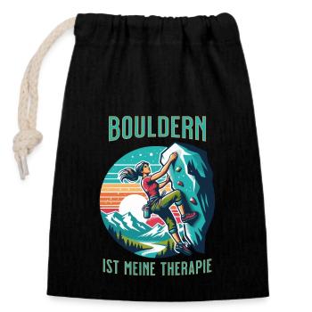 Bouldern für Frauen – farbenfrohes Kletter-Design - Verschließbarer Geschenkbeutel aus Baumwolle (14x20cm) - Schwarz - Vorne