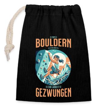 Frau geht lieber bouldern statt zu arbeiten - Verschließbarer Geschenkbeutel aus Baumwolle (14x20cm) - Schwarz - Vorne