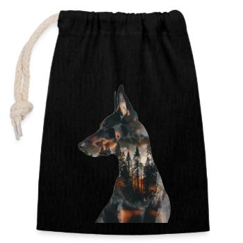 Doberman - Sac cadeau en coton avec cordon (14 x 20 cm) - noir - Devant
