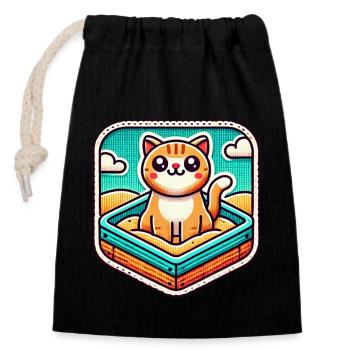 Cute Cat sitting in the sandbox - Closable cotton gift bag (14x20cm) - black - Front