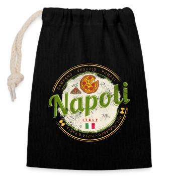 Naples Italie Vésuve et pizza Vintage Souvenir - Sac cadeau en coton avec cordon (14 x 20 cm) - noir - Devant
