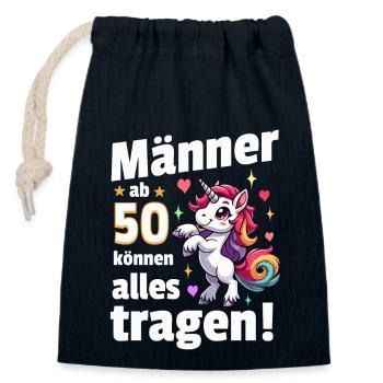 Mann 50. Geburtstag. Lustiger Spruch Geschenkidee - Verschließbarer Geschenkbeutel aus Baumwolle (14x20cm) - Navy - Vorne