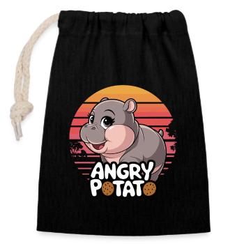 Happy Hippo Art: Moo Deng and Angry Potato - Closable cotton gift bag (14x20cm) - black - Front