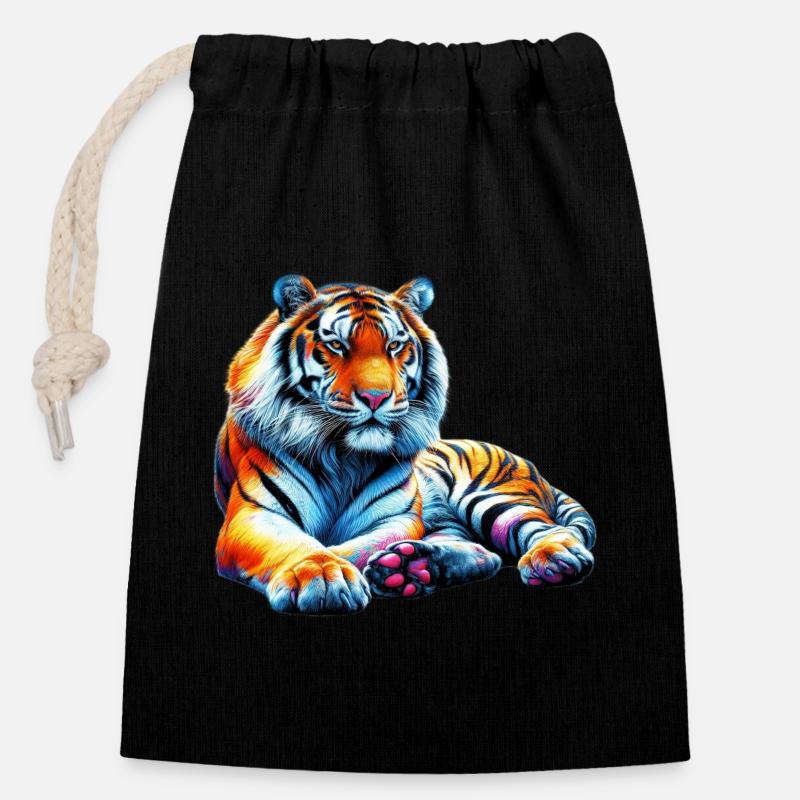 Tiger - Closable cotton gift bag (14x20cm) - black