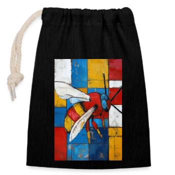 Abeille - Sac cadeau en coton avec cordon (14 x 20 cm) - noir - Devant