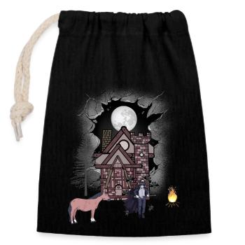 mystical castle medieval halloween warrior horse - Closable cotton gift bag (14x20cm) - black - Front