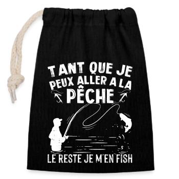 Tant que je peux aller a pêche reste je m en fish - Sac cadeau en coton avec cordon (14 x 20 cm) - noir - Devant