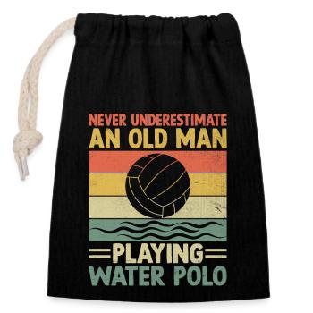Never Underestimate An Old Man Playing Water Polo - Closable cotton gift bag (14x20cm) - black - Front