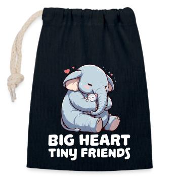 Grand cœur, petits amis - Sac cadeau en coton avec cordon (14 x 20 cm) - bleu marine - Devant