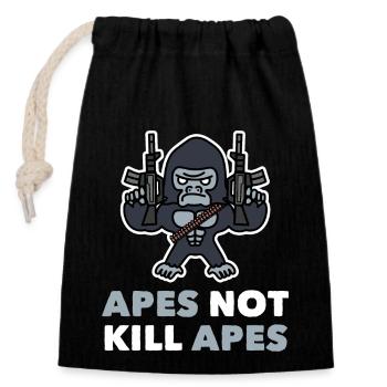 Monkey Chimpanzee Gorilla Apes Not Apes - Closable cotton gift bag (14x20cm) - black - Front