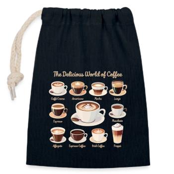 Die leckere Welt des Kaffee - Kaffee - Verschließbarer Geschenkbeutel aus Baumwolle (14x20cm) - Navy - Vorne