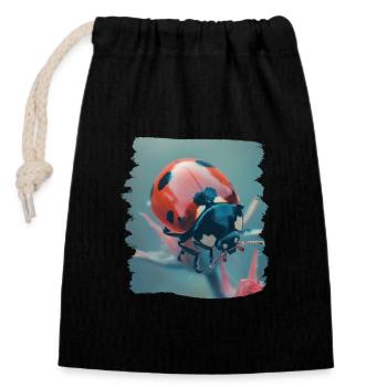Ladybug Marienkäfer - Closable cotton gift bag (14x20cm) - black - Front
