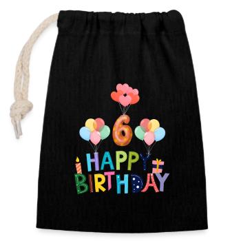 Happy Birthday 6 - Verschließbarer Geschenkbeutel aus Baumwolle (14x20cm) - Schwarz - Vorne
