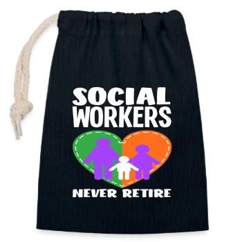 Social workers never stop - Closable cotton gift bag (14x20cm) - navy - Front