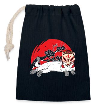 Kanji Japonais Chat Masque Samouraï - Sac cadeau en coton avec cordon (14 x 20 cm) - bleu marine - Devant