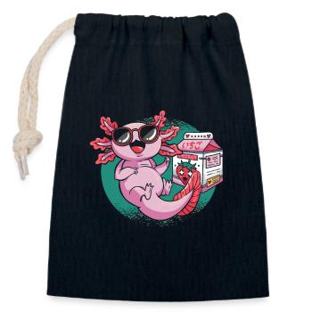 Kawaii Erdbeer-Milchshake Axolotl - Verschließbarer Geschenkbeutel aus Baumwolle (14x20cm) - Navy - Vorne