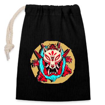Kanji Japon Oni Démon Masque Ninja Samouraï - Sac cadeau en coton avec cordon (14 x 20 cm) - noir - Devant