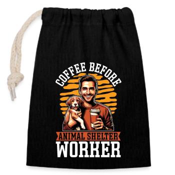 Animal Shelter Coffee Veterinarian Coffee Lover - Closable cotton gift bag (14x20cm) - black - Front