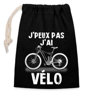 J'peux Pas J'ai Vélo Cycliste Cyclisme - Sac cadeau en coton avec cordon (14 x 20 cm) - noir - Devant