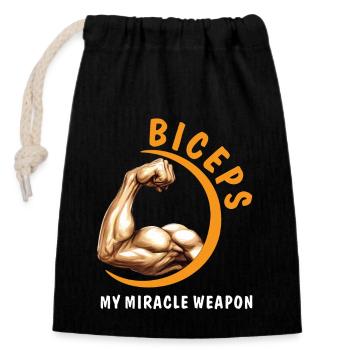 BICEPS MY MIRACLE WEAPON - Closable cotton gift bag (14x20cm) - black - Front