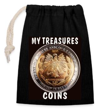 MY TREASURES COINS - Closable cotton gift bag (14x20cm) - black - Front