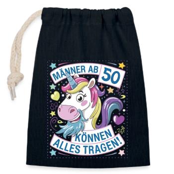 Les hommes de plus de 50 ans peuvent porter n’importe quoi pour leur 50e anniversaire - Sac cadeau en coton avec cordon (14 x 20 cm) - bleu marine - Devant