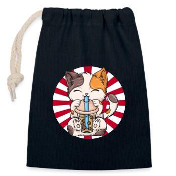 Thé à bulles Boba BubbleTea Kawaii Japan Tea Kpop - Sac cadeau en coton avec cordon (14 x 20 cm) - bleu marine - Devant