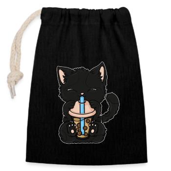 Thé à bulles Boba BubbleTea Kawaii Japan Tea Kpop - Sac cadeau en coton avec cordon (14 x 20 cm) - noir - Devant