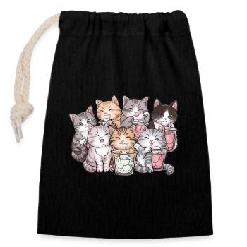 Thé à bulles Boba BubbleTea Kawaii Japan Tea Kpop - Sac cadeau en coton avec cordon (14 x 20 cm) - noir - Devant