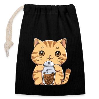 Thé à bulles Boba BubbleTea Kawaii Japan Tea Kpop - Sac cadeau en coton avec cordon (14 x 20 cm) - noir - Devant