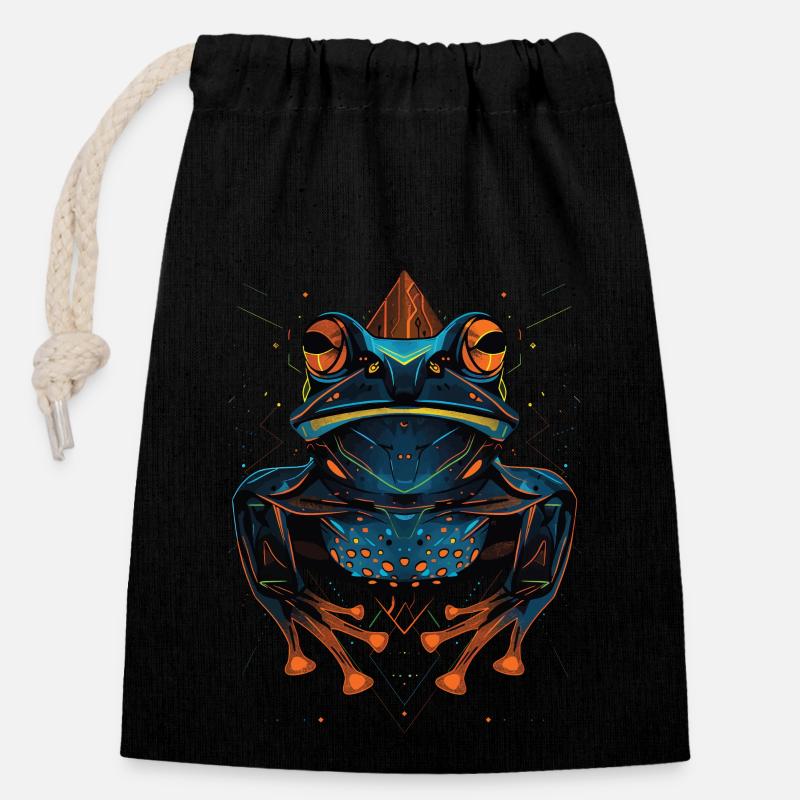 Grenouille - Sac cadeau en coton avec cordon (14 x 20 cm) - noir