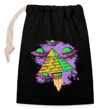 OVNI Pyramide Mythologie Égyptienne - Sac cadeau en coton avec cordon (14 x 20 cm) - noir - Devant
