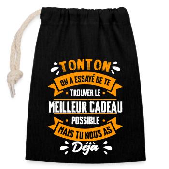 Tonton On A Essayé Te Trouver Le Meilleur Cadeau - Sac cadeau en coton avec cordon (14 x 20 cm) - noir - Devant