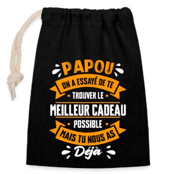 Papou On A Essayé De Te Trouver Le Meilleur Cadeau - Sac cadeau en coton avec cordon (14 x 20 cm) - noir - Devant