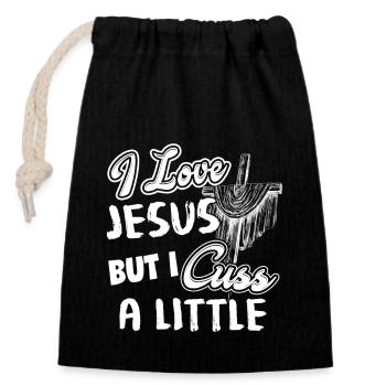 I Love Jesus But I Cuss A Little - Closable cotton gift bag (14x20cm) - black - Front