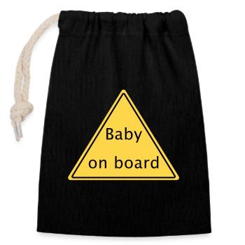 Bébé à bord - Sac cadeau en coton avec cordon (14 x 20 cm) - noir - Devant