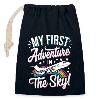 Mon premier voyage en avion Première fois en vol - Sac cadeau en coton avec cordon (14 x 20 cm) - bleu marine - Devant