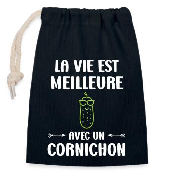 cornichon - Sac cadeau en coton avec cordon (14 x 20 cm) - bleu marine - Devant