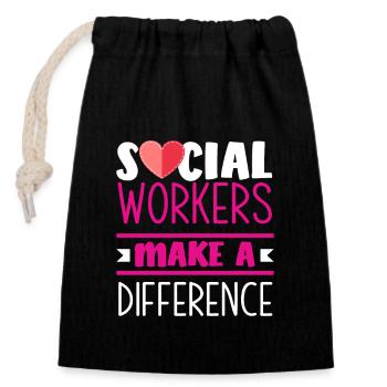 Social workers make a difference - Closable cotton gift bag (14x20cm) - black - Front