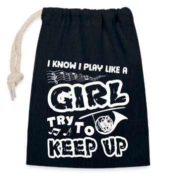 French Horn I Know I Play Like A Girl - Closable cotton gift bag (14x20cm) - navy - Front