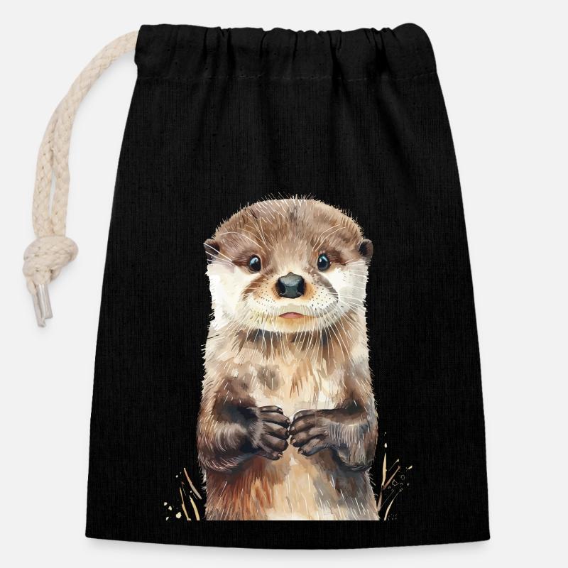 Otter - Verschließbarer Geschenkbeutel aus Baumwolle (14x20cm) - Schwarz