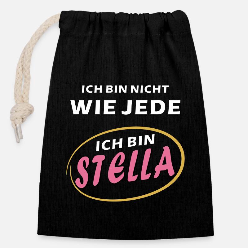 ICH BIN STELLA - Verschließbarer Geschenkbeutel aus Baumwolle (14x20cm) - Schwarz