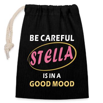 STELLA IS IN A GOOD MOOD - Verschließbarer Geschenkbeutel aus Baumwolle (14x20cm) - Schwarz - Vorne